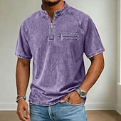abordables t-shirts de base-Homme T-shirt Chemise jean Manche Courte Col montant Col mandarin Automne &amp; Hiver Été Printemps Uni ancien Streetwear Occasionnel Lavé Manche raglan Occasionnel Maison Rue Gris Bleu Ciel Pourpre