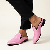 economico Zoccoli e pianelle da uomo-Mocassini da uomo rosa con stampa coccodrillo: scarpe eleganti slip-on di lusso, calzature di tendenza perfette per matrimoni, balli di fine anno e feste alla moda.