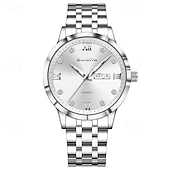 abordables Relojes de Cuarzo-Reloj de negocios de lujo para hombre Sunkta, esfera verde, correa de acero inoxidable bicolor, resistente al agua, movimiento de cuarzo con calendario de día y fecha, números romanos, marcadores de