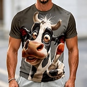  Men's Animal Cows T Shirt Short Sleeve T shirt 3D Print Crew Neck Shirt Funny Casual Daily Street White Dark Gray Gray Summer Spring Clothing Apparel S M L XL 2XL 3XL