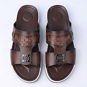 ieftine Șlapi Bărbați &amp; Flip-Flops-Sandale bărbătești maro cu toc plat – sandale de vară cu vârful deschis, respirabile, încălțăminte confortabilă de resort pentru croaziere, călătorii, la piscină și timpul liber de zi cu zi