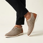 economico Scarpe Casual con Lacci-Sneakers brogue da uomo beige in maglia, scarpe casual stringate eleganti da passeggio, scarpe comode e traspiranti per ufficio, viaggi e uso quotidiano