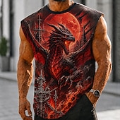 baratos crânio e osso-Homens Dragão Camiseta Interior Sem Manga Camiseta Impressão 3D Gola Redonda Camisa Escuro Diário Feriado Amarelo Vermelho Roxo Primavera Verão Roupa S M L XL 2XL 3XL