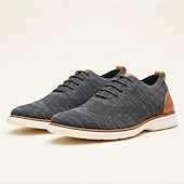 economico Scarpe Casual con Lacci-Sneakers brogue da uomo beige in maglia, scarpe casual stringate eleganti da passeggio, scarpe comode e traspiranti per ufficio, viaggi e uso quotidiano
