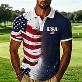  4th of July 2026 250th Men's American US Flag Polo Shirts Short Sleeve Polo Shirts Collared Shirts Casual Athleisure Festival Outfit 3D Print Buttons Breathable Mesh Spring & Summer Blue 1 Blue 3