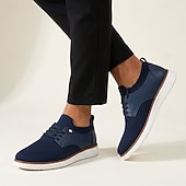economico Scarpe Casual con Lacci-Scarpe da ginnastica Oxford da uomo blu navy in maglia, scarpe casual stringate eleganti da passeggio, scarpe comode e leggere per ufficio, viaggi e uso quotidiano