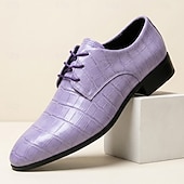 cheap Derby Shoes-Men's Crocodile Pattern Derby Dress Shoes – Elegant Lace-Up Statement Shoes for Weddings, Parties, Banquets &amp; Fashion-Forward Gentlemen