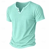 abordables camisetas basicas-Hombre Camiseta Camiseta de punto Camiseta superior Manga Corta Escote en Pico Verano Color sólido Moda Ligeras Básico Puro Casual Vacaciones Calle Azul Piscina Negro Verde Claro Camiseta superior