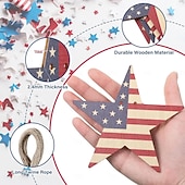  Ghirlanda vintage patriottica in legno con stelle, decorazioni da appendere per il 4 luglio, festone rustico con bandiera americana per il giorno dell'indipendenza, il Memorial Day, la mensola del