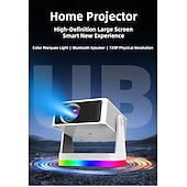 cheap Projectors-Smart Projector with Auto Focus &amp; Auto Keystone, 720P Native Portable Movie Projector with RGB Ambient Light, Bluetooth Speaker, WiFi Screen Casting, 180° Rotatable Home Theater Projector