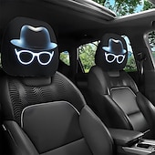 abordables Fundas-Fundas para reposacabezas de asiento con estampado de gafas de moda neón y sombrero de caballero (2/4 unidades), ajuste universal, fáciles de limpiar, suaves, cómodas, duraderas y transpirables,