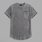 voordelige basis t-shirts-Voor heren T-shirt Overhemd van 100% katoen met zure wassing Korte mouw Strakke ronde hals Zomer Lente Herfst Effen Retro vintage Casual Zak Vintagestijl Verdrietig Casual blauw Grijs Bordeaux Top