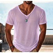 billiga grundläggande t-shirts-Herr T-shirt Stickad T-shirt T-tröja Kortärmad V-hals Sommar Ensfärgat Mode Lättvikt Grundläggande Nät Stickat Ledigt Semester Gata Svart Purpur Grön Topp t-shirt för män