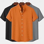 cheap Classic-Men Shirt Linen Shirt Summer Shirt Band Collar Shirt Button Up Shirt Plain Casual Daily Black+White+Gray Black+Blue+Gray White+Gray+Blue Orange+Gray+Black Short Sleeve Stand Collar Summer Clothing