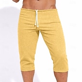  Men's Capri Pants Active Shorts Sweat Shorts Shorts Summer Shorts Drawstring Elastic Waist Plain Plain Comfort Knee Length Casual Daily Outdoor Sports Streetwear White Khaki Stretchy