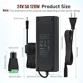  Zasilacz 24 V, zasilacz LED 24 W, 48 W, 72 W, 96 W, 120 W, 144 W, konwerter 100-240 V AC na 24 V DC, 1 A-DC6A, adapter oświetleniowy do taśm LED, kamer CCTV
