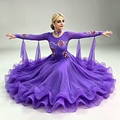 ieftine Îmbrăcăminte de competiție-Dans de Societate Rochie Broderie Despicare Cristale / Strasuri Pentru femei Antrenament Performanță Manșon Lung Elastan Organza