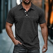 ieftine Polo clasic pentru bărbați-Cămașă spălată cu acid SoftFade™ Cămașă de golf bărbați Casual Afaceri Guler polo rib Tăiată Mâneca scurtă Modă Basic Solid Color Butoane Spălate Vară Primăvară Croială obișnuită Negru Verde deschis
