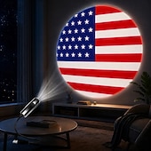 voordelige Decoratieve lichten-Projectielamp met Amerikaanse vlag, patriottische USB-projectorlamp ter ere van het 250-jarig jubileum van de VS, voor het WK voetbal 2026, decoratielamp voor binnen in de slaapkamer, woonkamer,