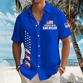 economico Modello di bandiera-Camicia a maniche corte con bottoni della bandiera americana patriottica 1776 2026 per il 250° anniversario degli uomini