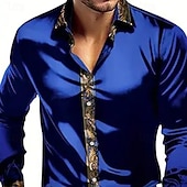 baratos Camisas de cetim masculinas-Homens Camisa Social Blusa de cetim Saia camisa de botão Camisa de formatura Gradiente Festa Casamento Preto Branco Vermelho Azul Manga Longa Aberto para a Lateral Todas as Estações Roupa