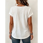  Mujer Camiseta Camiseta superior Encaje Retazos Color sólido Elegante Manga Corta Escote en Pico Tops regulares Casual Blanco Verano Primavera