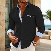 baratos Camisas de botões masculinas-Homens Camisa Social Saia camisa de botão Camisa não de ferro Bloco de cor Casual Diário Azul Branco Preto Rosa Manga Longa Aberto para a Lateral Primavera Primavera &amp; Outono Roupa Patchwork