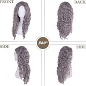 cheap Historical Wigs-26 Inch Long Wavy Grey Wigs for Women Free Part Hairline Fluffy Hairstyle Victorian Ghost Costume Halloween Party Wig Gothic Horror Witch Cosplay