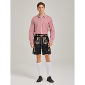 tanie Bawarskie koszule-Oktoberfest Koszula Czerwona kratka Gingham bawarski Niemiecki Alpejski Łąki Męskie Karnawał Impreza Festiwal Piwa Tkanina w stylu tradycyjnym