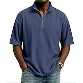 economico Polo classica da uomo-Men's Corduroy Shirt Polo Shirts Casual Daily Quarter Zip Short Sleeve Fashion Basic Plain Lightweight Quarter Zip Summer Spring Regular Fit Black White Wine Navy Blue Sky Blue Purple Corduroy Shirt