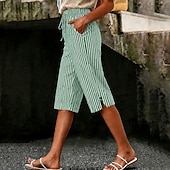 voordelige Bermuda-shorts-Dames Capri broeken Korte broek Vakantie leuke Style Casual Capris Hoge taille Gestreept Gestreept  Comfort Inelastisch Buiten Vakantie blauw Zwart Groen Rood Zomer Lente Ruim Passend