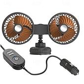 voordelige Autofanaten-Dubbele ventilator voor in de auto met zuignap, 360° draaibare koelventilator voor voorruit en dashboard, draagbare elektrische luchtcirculator, stille ventilator voor sedan, SUV, camper, vrachtwagen