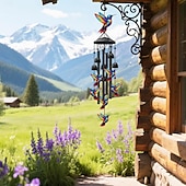 preiswerte Wandskulpturen-Buntes Vintage-Windspiel mit Kolibri-Motiv für draußen, schwarzes Metall-Windspiel für den Außenbereich, Geschenkideen für Frauen und Männer, Garten- und Hofdekoration, Erinnerungs- oder