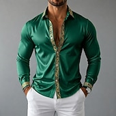 baratos Camisas de cetim masculinas-Homens Camisa Social Blusa de cetim Saia camisa de botão Camisa de formatura Gradiente Festa Casamento Preto Branco Vermelho Azul Manga Longa Aberto para a Lateral Todas as Estações Roupa