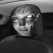 cheap Halloween Slipcover-2/4PCS Cracked Makeup Car Seat Headrest Covers, Funny Prank Headrest Protectors, Universal Fit Stretch Car Interior Accessories, Washable and Easy to Install, Comfortable Seat Protection for Cars, SUV