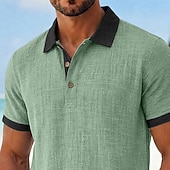cheap Men's Classic Polo-Men's Linen Shirt Polo Shirts Casual Vacation Classic Short Sleeve Fashion Solid Color Textured Color Block Buttons Summer Spring Regular Fit Light Green Green Gray Light Blue Linen Shirt