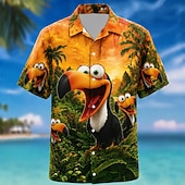 cheap Birds &amp; Animals-Men's Parrot Coconut Palm Tropical Plants Summer Hawaiian Shirt Tropical Shirts Aloha Shirt Short Sleeve Hawaiian Daily Beach Vacation Wear Summer Spring Turndown 3D Print Button Up Shirts Blue