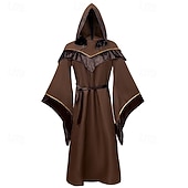 cheap Outerwear-Retro Vintage Medieval Renaissance Floor Length Hoodies Robe Long Sleeves Wizard Monk Fancy Dress Men's Halloween Carnival Performance Renaissance Fair LARP Adults' Robe