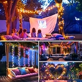 billige Solcelle utendørslys-Solcelledrevet lyslenke 6m 200 LED fyrverkeriformet lyslenke med 8 blinkende moduser for hagefester utendørs belysning bryllup terrassedekorasjon
