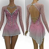 abordables Robes de Patinage Artistique-Robe de patinage artistique Femmes Patinage Robe Rose Patchwork Dos Nu Élastique Entraînement Compétition Tenue de Patinage Classique cristal pailleté manche longue Patinage sur glace Patinage