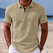 economico Polo Classico da Uomo-Per uomo Camicia di lino Polo Casuale Vacanza Classico Manica Corta Moda Tinta unica Semplice Leggero Bottoni Estate Primavera Blu Bianco Nero Blu marino Marrone Verde Camicia di lino