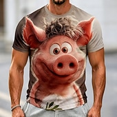  Per uomo Animale Cinghiale Maglietta Manica Corta maglietta Stampa 3D Girocollo Camicia Divertente Casuale Quotidiano Streetwear Bianco Verde militare Grigio Estate Primavera Abbigliamento S M L XL
