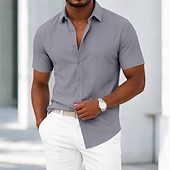 economico camicie da uomo no stiro-Per uomo Camicia Camicia elegante Camicia non stiro Camicia con Bottoni Semplice Casuale Quotidiano Bianco Blu chiaro Nero Rosa Manica Corta Collo ripiegato Estate Primavera Abbigliamento Classico