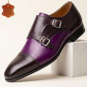 economico Scarpe Eleganti Classiche-Scarpe eleganti da uomo viola con doppia fibbia, punta affusolata, scarpe formali eleganti per lavoro, feste, matrimoni, ufficio, banchetti