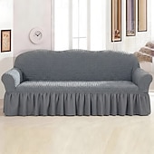 cheap Sofa Cover-Country Style 3D Stretch Sofa Cover with Skirt, Washable Elastic Couch Slipcover for 1/2/3/4 Seater, Fitted Furniture Protector