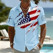 economico Modello di bandiera-Camicia a maniche corte Button Down Patriottica con Bandiera Americana 250° Anniversario Uomini 1776 2026 Top Estivo per Vacanze
