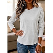  نسائي 100% Cotton تي شيرت بلايز لون الصلبة كلاسيكي كاجوال كم طويل رقبة دائرية قمصان عادية فضفاض مناسب للبس اليومي أزرق أبيض أسود وردي بلاشيهغ رمادي فاتح الشتاء الربيع، الخريف، الشتاء، الصيف