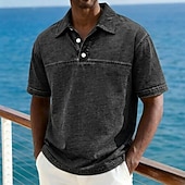 cheap Men's Classic Polo-SoftFade™ Men's Acid Wash Shirt Cotton Polo Shirt Casual Business Lapel Classic Short Sleeve Fashion Basic Solid Color Buttons Washed Summer Spring Regular Fit Blue Black Light Green Pink Navy