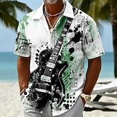 economico Musica e Chitarre-Per uomo Chitarra Strumento musicale Camicia Camicia Estiva Camicia con Bottoni Manica Corta Vintage Retrò All'aperto Vacanza al Mare Estate Primavera Collo ripiegato Stampa 3D Camicie con bottoni