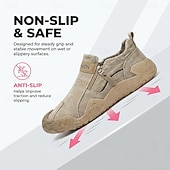cheap Slip-On Casual Shoes-Men's Khaki Outdoor Comfort Shoes – Breathable Slip-On Walking Sneakers, Rugged Casual Footwear for Hiking, Camping, Travel, Fishing and Daily Leisure Wear